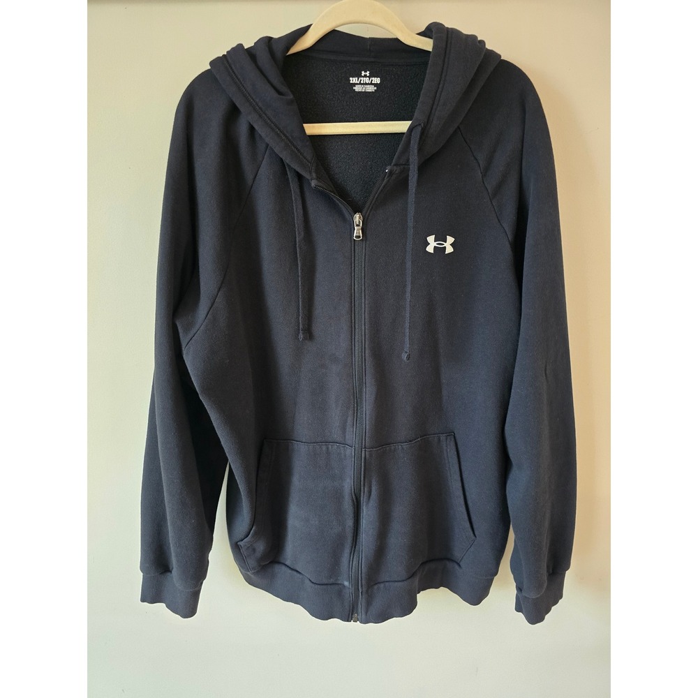 Under Armour Mens Rival Fleece Full Zip Hoodie Black 2XL Raglan Logo Sweater